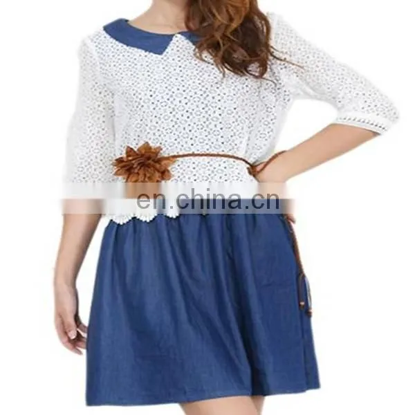 Lady's Woven 3/4 Sleeve Embroidery Dress