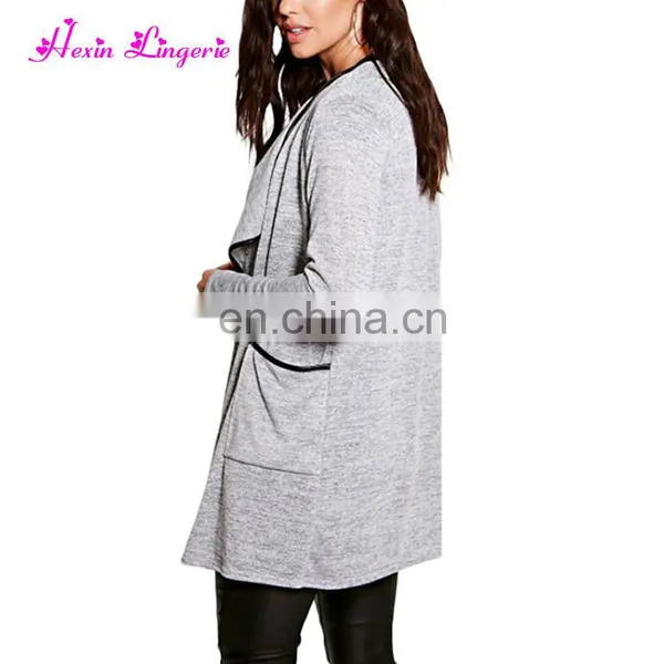 No Moq Factory Price Ladies Cardigan Stand Collar Long Sleeve Cotton Long Coat photo-3