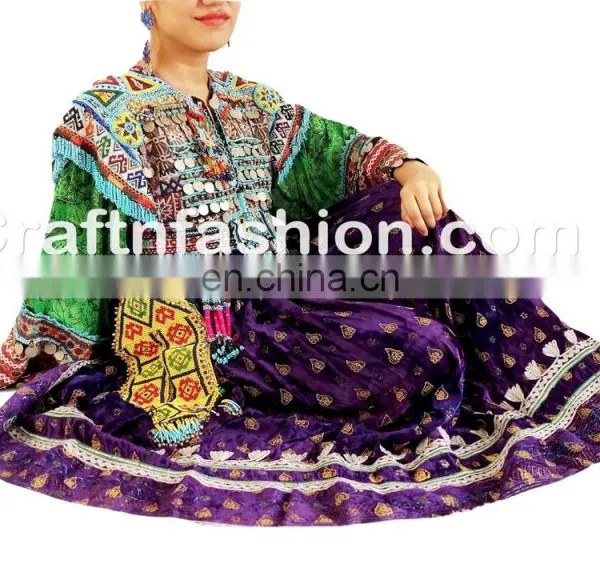 Afghan Bellydance Costume Dress- Afghan Gypsy Tribal Fusion Wedding Frock- Kuchi Handmade With Tassel Dress- Vintage Dress photo-5