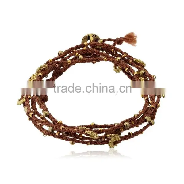 Handmade Black String Crochet Bracelet With Copper Beads Drop Charm Bangle photo-5