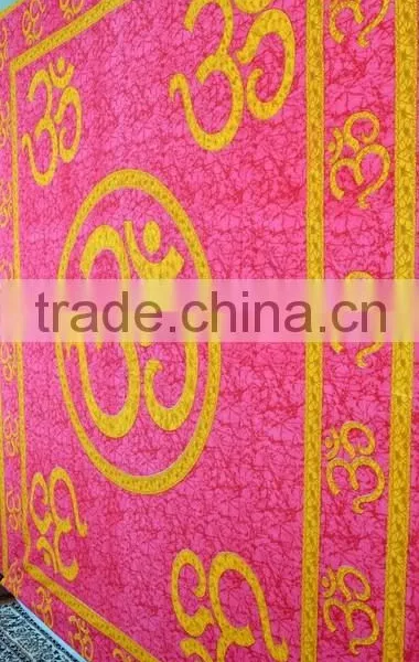 Indian Tapestry Cotton OM Print Pink Wall Hanging Tapestries Throw Mandala Print photo-4