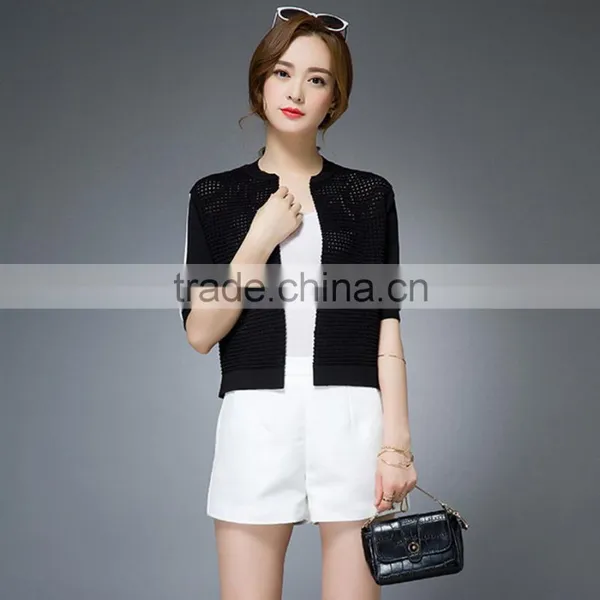 OEM Summer New Round Neck Short Sleeve Knit Cardigan Paragraph Korean Fashion Slim Linen Jacket photo-3