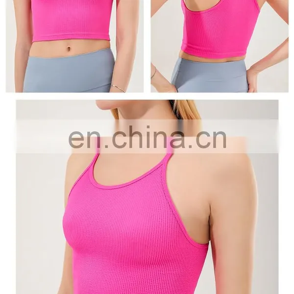 Breathable Lightweight Ribbed High Stretch Crop Top Sports Gym Yoga Bra Sexy Straps Women Fitness Training Athletic Wear Clothes photo-2
