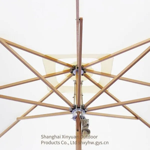 Heavy-duty Wooden Patio Umbrella Suitable for Commercial Customization, Luxurious Double-pulley Drawstring Umbrella photo-5