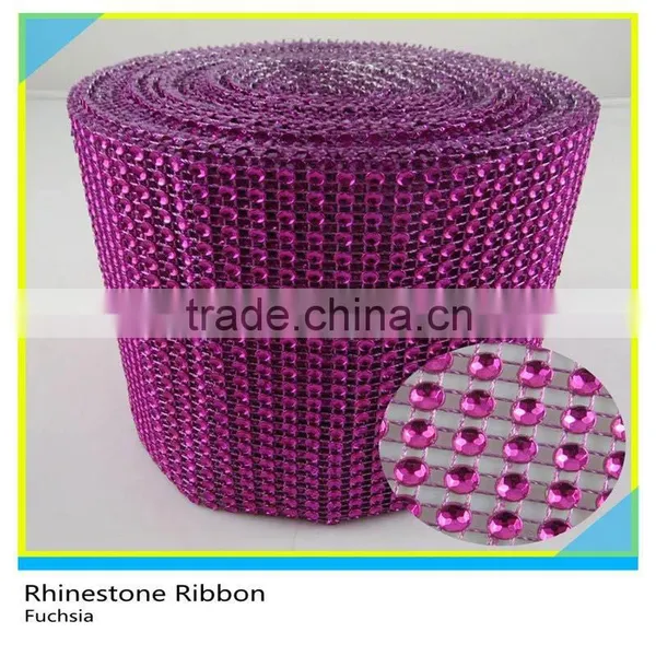 Orange Plastic Rhinestone Mesh 10 Yards 24 Rows Rhinestone Diamond Round Ribbon Roll photo-6