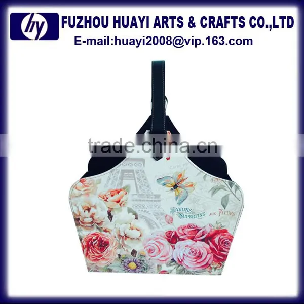 PU Leather Printing Design Photo Wooden Storage Basket Hanging Basket Chain photo-6
