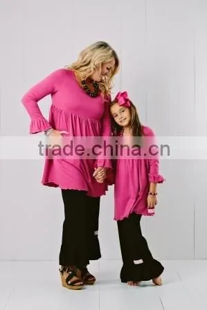 Fashion 2015 Ruffle Tunic Top With Pant Sets Matching Mother and Daugher Dress Family Clothing Set for Women photo-3