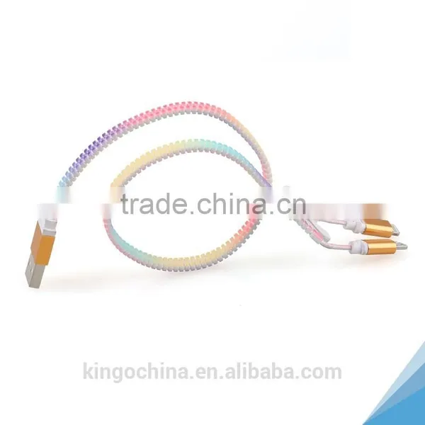 2016 New Product Funky Zipper Wire Data Line USB 2in 1 Cell Phone Data Cable photo-3