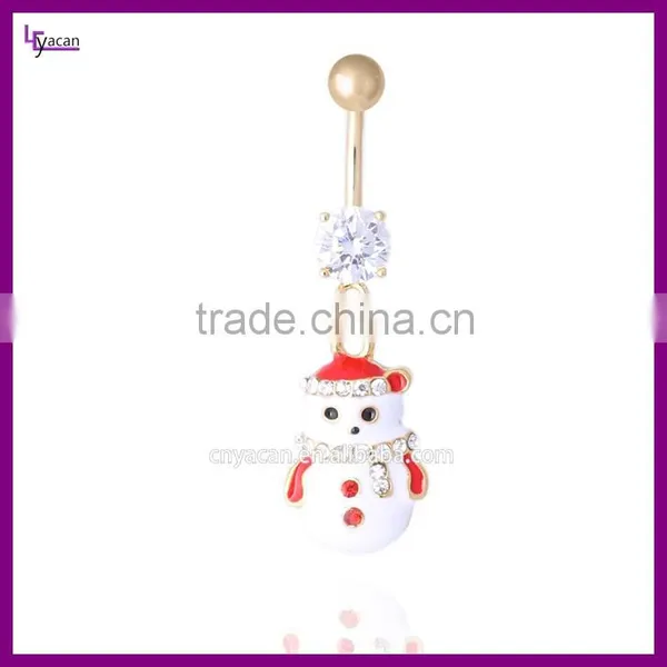 Christmas Snowman 14 Guage Stainless Steel Dangling Magnetic Navel Rings photo-3