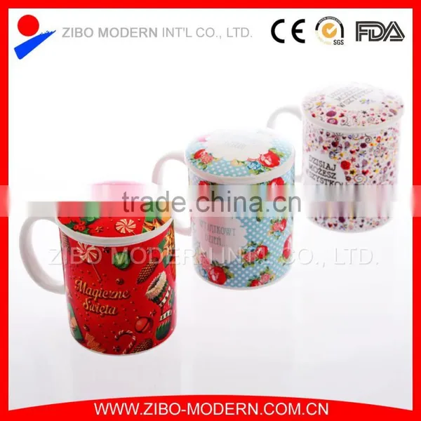 High Quality White Ceramic Coffee Mug With Print and Lid photo-2