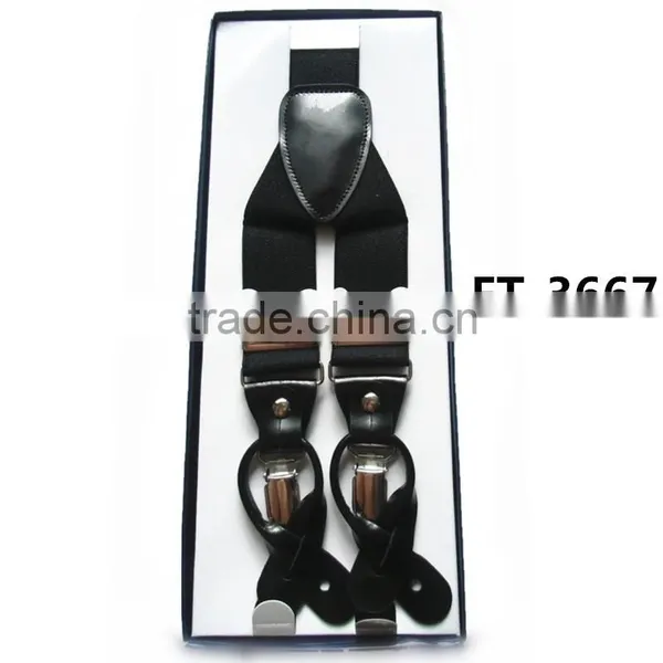 Men's Suspender Belt -Brand Suspender Quality Elastic&Real Leather-3 Clips Men Suspender