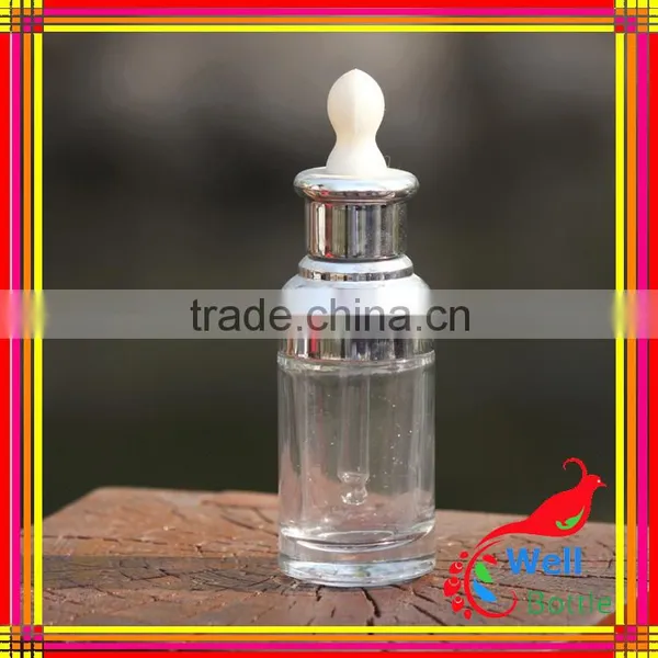 10ml Clear Flat Shoulder Round Glass e Liquid Bottle With Silver Lid GSB-004R