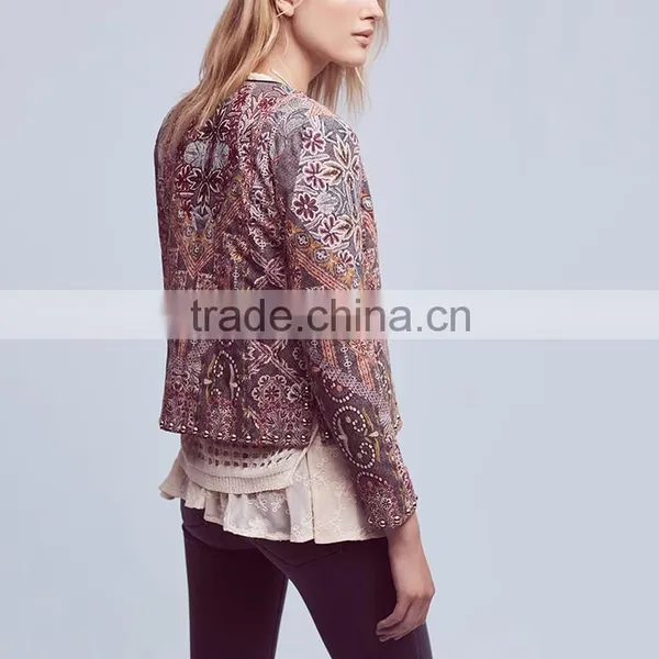 European Autumn Woman Metal Studded Print Cropped Jacket for Woman photo-5