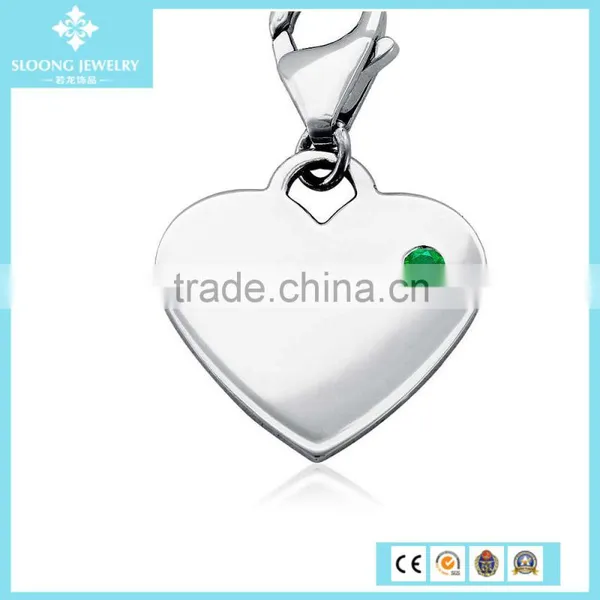 Emerald Birthstone Heart Charm in Sterling Silver (May) photo-2