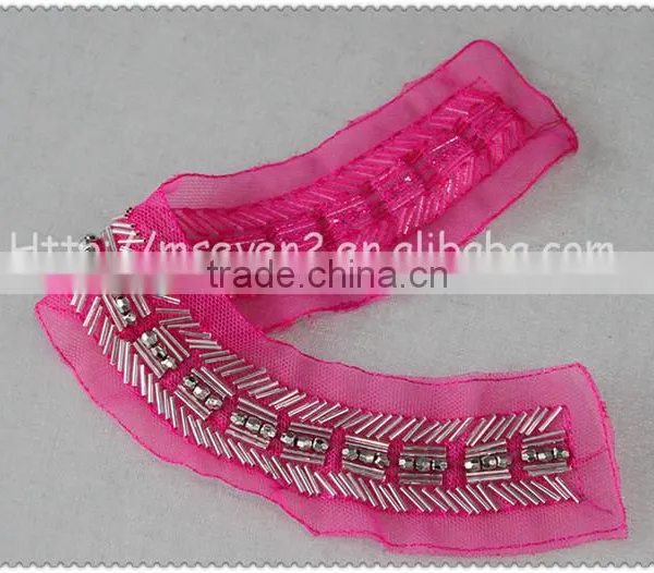 2016 New Design Handmade Red Net Fabric Beaded Collar, Crystal Tube Round Beads Collar photo-4