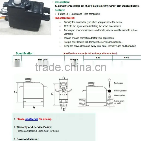 Futaba S3001 17g Rc Servo Motor With Plastic Gears Using For Radio Control Toys photo-6
