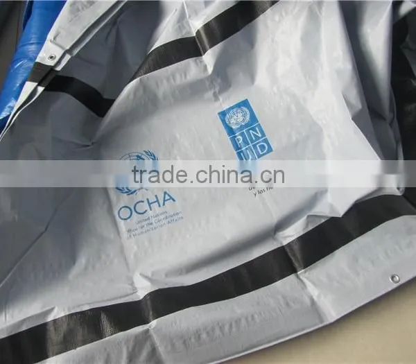 Covering Refugee Tarpaulin, High Tensile Relif Tent Tarpaulin, Black Stripe Reinforced Tarpaulin photo-2