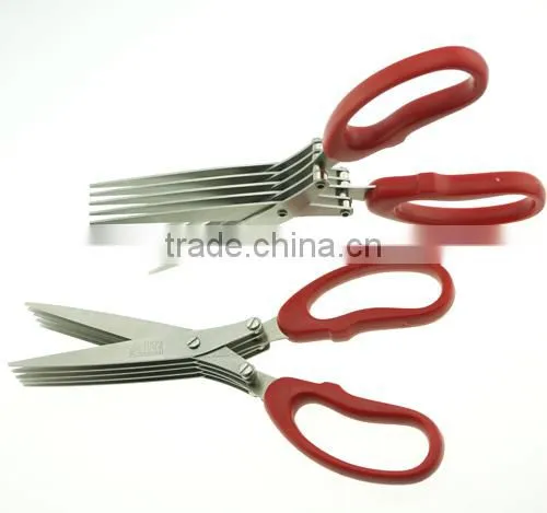 61049 New Design And High Quality Snipping Shearing Plastic Household Kitchen Stainless Steel 5 Blades Herb Scissors photo-3