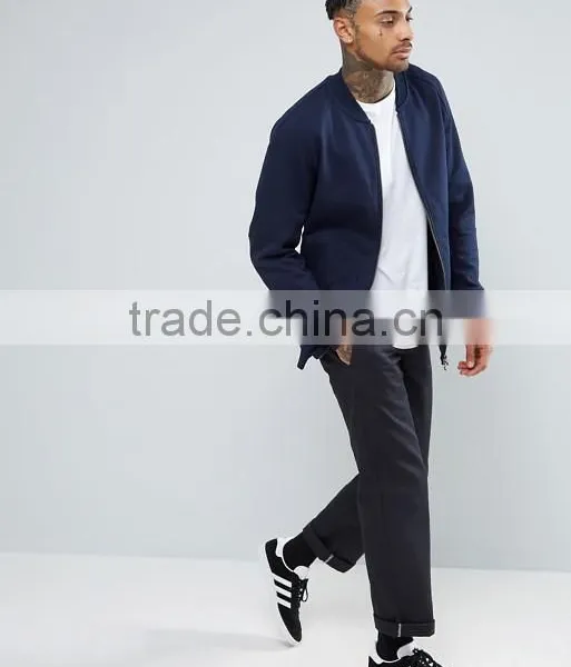 Manufacturer High Quality Durable Raglan Sleeves Baseball Collar 100% Cotton Sweat Navy Casual Men Sport Plain Bomber Jacket photo-4