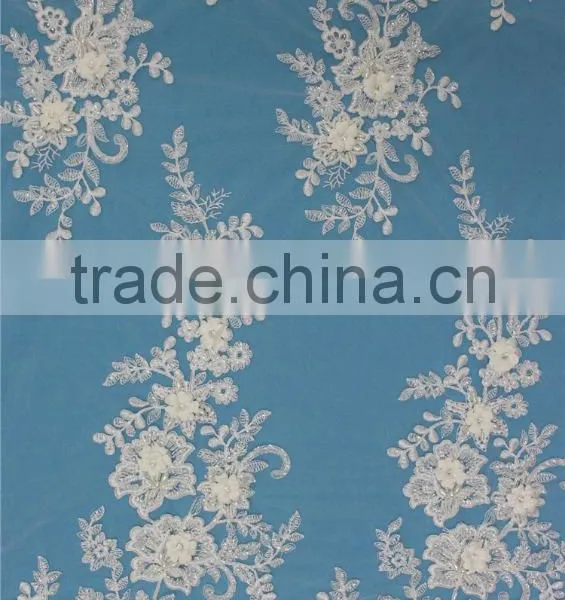 China Factory White Embroidery Lace Fabric 3d Flower Lace for Hijab Dress