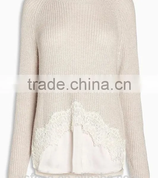 2017 Hottest Women Knit Top Sweater With Lace Trim Top photo-2