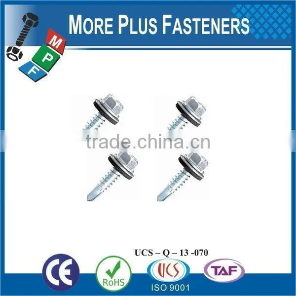 Taiwan #12-14 x 2" Hex - Unslotted Hex Washer Head Epoxy #3 410 Stainless Steel Bonded Sealing Washer Self-Drilling Screw photo-5