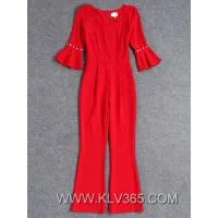 European Style Women Elegant Flared Sleeve Long Jumpsuit Pants photo-3