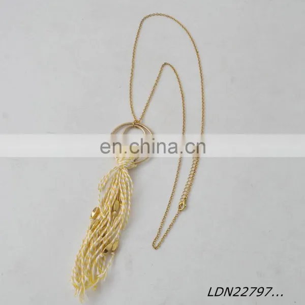 Bohemian Yellow and White Tassel Necklace With Gold Circle Pendant Fashion Necklace Jewelry photo-4