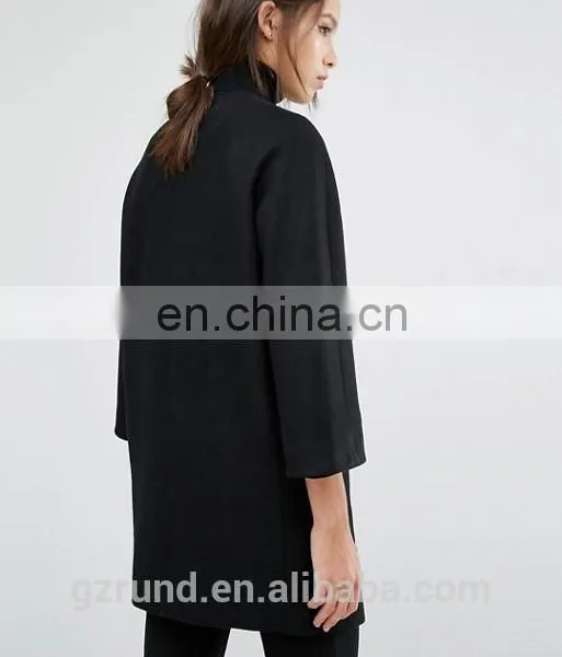 Autumn Winter Hot Sale Black Cool Fashion Women Coat, French Connection Harbour Cocoon Coat photo-4