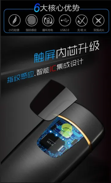 Electrophoresis Golden Windproof Touching Plasma Lighter photo-2