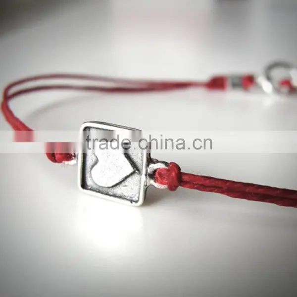 2015 Top Quality Alloy Cross Charm Double Bracelet Wrap Waxed Cotton Cord Bracelet photo-4