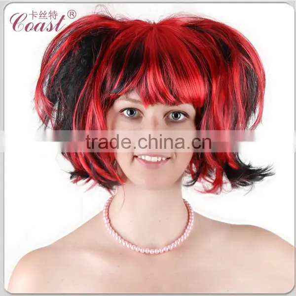 Short Black and Red Synthetic Ponytail Halloween Wigs photo-2