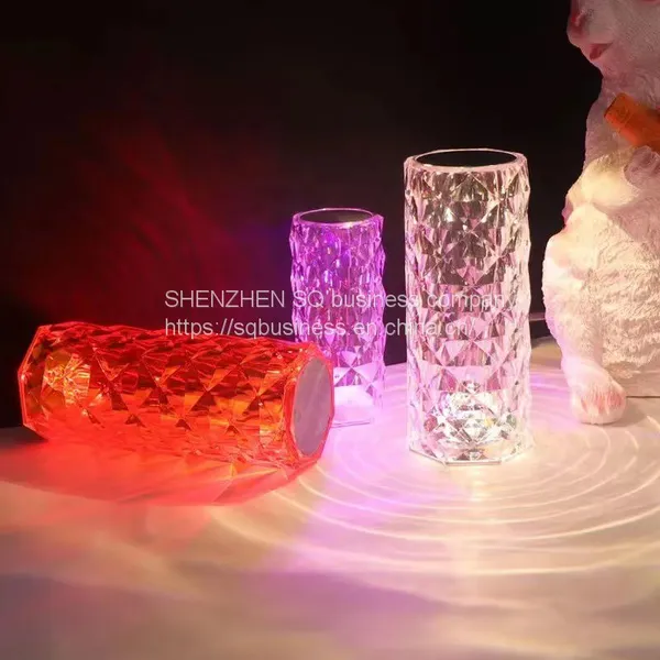 Wholesale Romantic Bedside 16 Color RGB Remote Control Crystal Rose Diamond Table Lamp Rechargeable Usb Touch Night Light photo-4