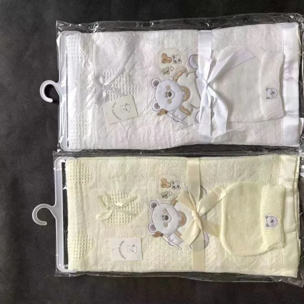 Factory White Cream Embroidered Baby Blanket Shawl With Cap Set at Wholesale Price
