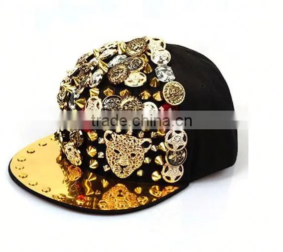 Black Non-washable Hip-hop Spikey Spike Rivets Studded Button Cap
