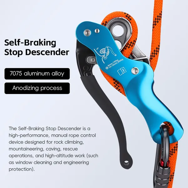 Customzied Outdoor Rock Climbing Descend Device Handle Controlled Descender Climbing Tree Descender Rappelling SRT Tools Self-locking Belay Device