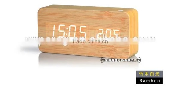 New Fashion Table Clocks Control Sensing Alarm Temp Dual Display Electronic LED Clock Vintage Wooden Digital Alarm Clock photo-3