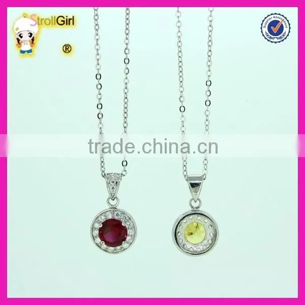 High Quality Women Bridal Silver Plated Red Ruby Zircon Round Necklace photo-4