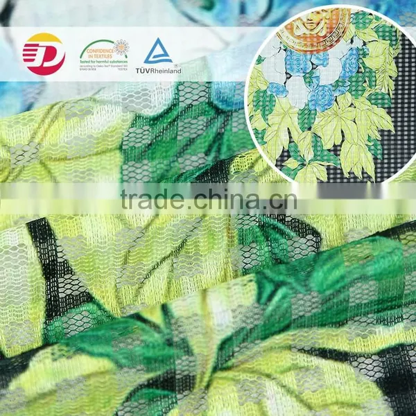 China Supplier Green Plant Flower 100% Polyester Print Tulle Knit Cheap Lace Fabric photo-4