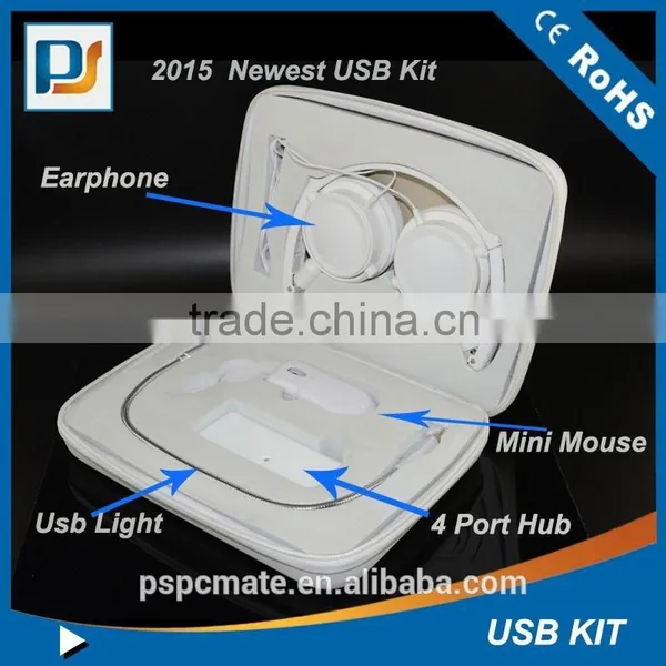 White Color Computer Accessories Gift Set -usb Led Light/mini Mouse/usb Hub/heaphone photo-4