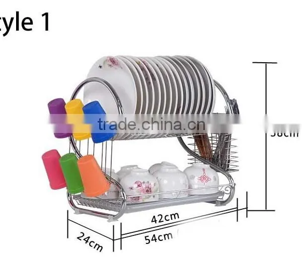 S-Shaped Dish Rack Set 2-Tier Chrome Stainless Plate Dish Cutlery Cup Rack With Tray Steel Drain Bowl Rack Mult-function Storage photo-2