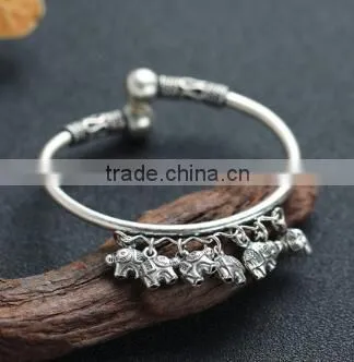 Antique Adjustable 925 Sterling Silver Elephant Cuff Bracelet photo-2