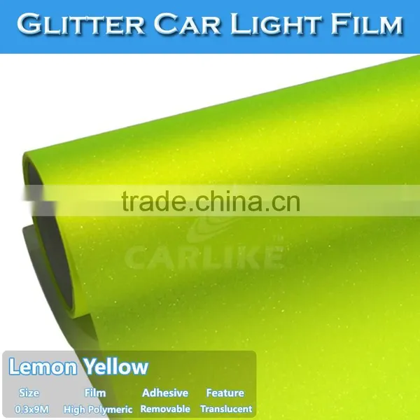 Most Populal Glitter Lemon Yellow Car Headlight Wrapping Sticker Foil photo-2