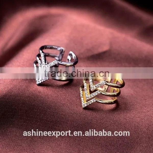 2015 China Cheap Wholesale Fashion Three Layered Crystal Ring Silver & Gold Ring- 2 Colors photo-5