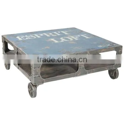 CHEAP INDIA METAL HAND PAINTED COFFEE TABLE BY INDIA SUPPLIER WITH WHEELS photo-2