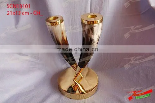 Horn & Brass Candle Holder