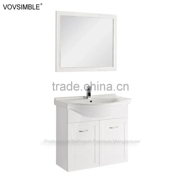 MDF Wall-hanging Bath Cabinet With Circular Mirror and Side Cabinet photo-5