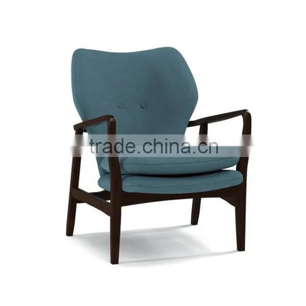Mid-century Walnut Finished Modern Green Fabric Upholstered Club Chair With Sleek Polished Wood Arms photo-4