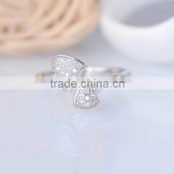 Pure Silver Evil and Angel Love Ring With Zircon Double Hearts photo-4