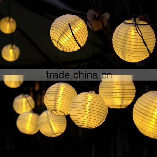 Solar String Lights Outdoor 15.7ft 20 LED Warm White Fabric Lantern Christmas Globle Lights photo-2